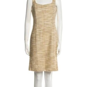 Tory Burch Beige Tweed Sleeveless Midi Shift Dress